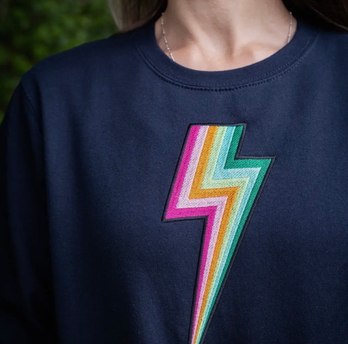 Embroidered Jewel Tone Lighting Bolt Sweatshirt