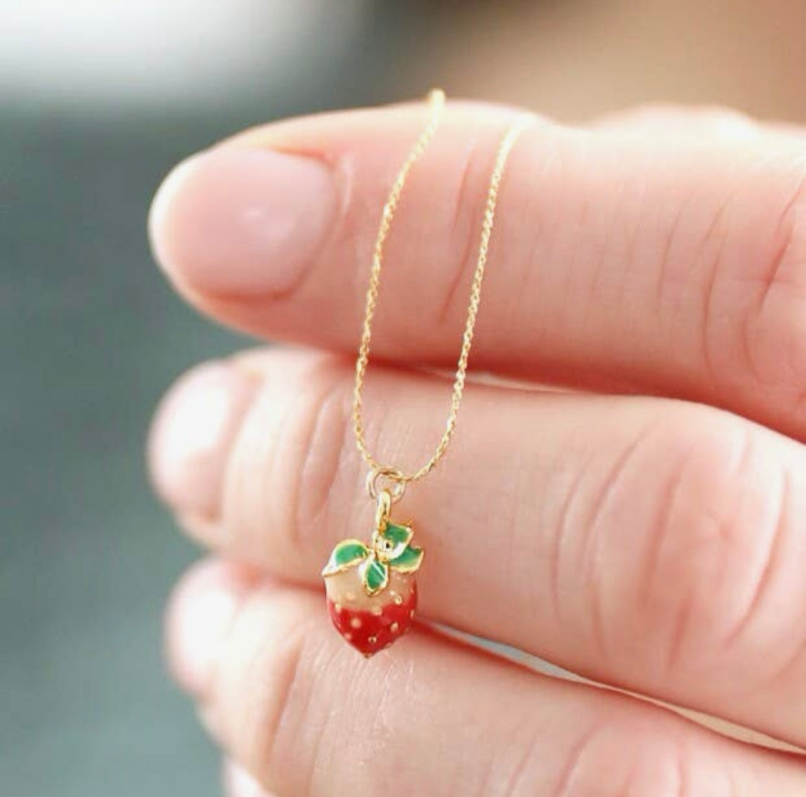 Tiny Strawberry Pendant Necklace