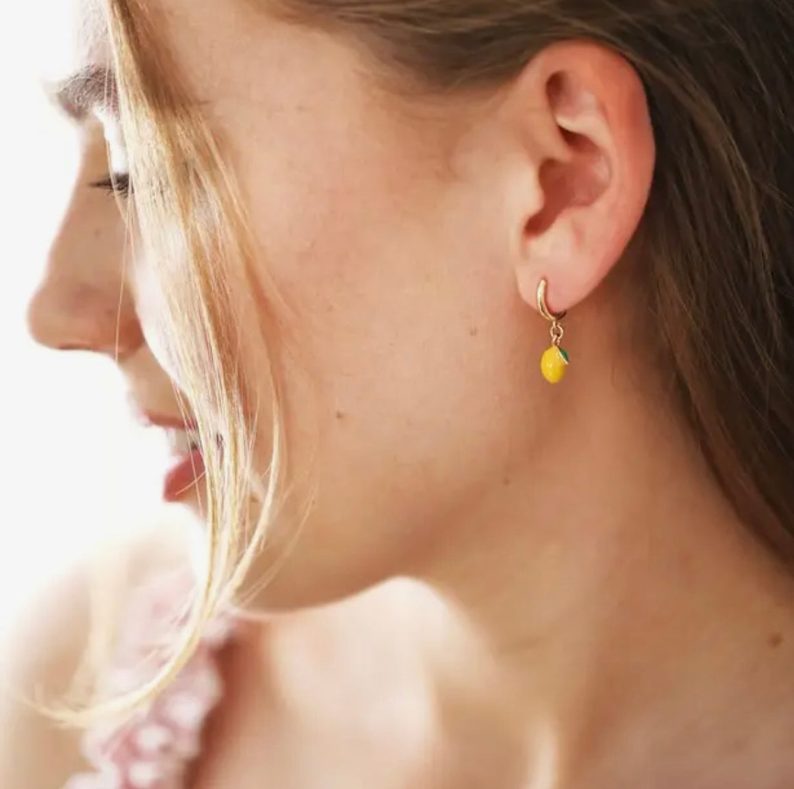 Enamel Lemon Huggie Hoop Earrings