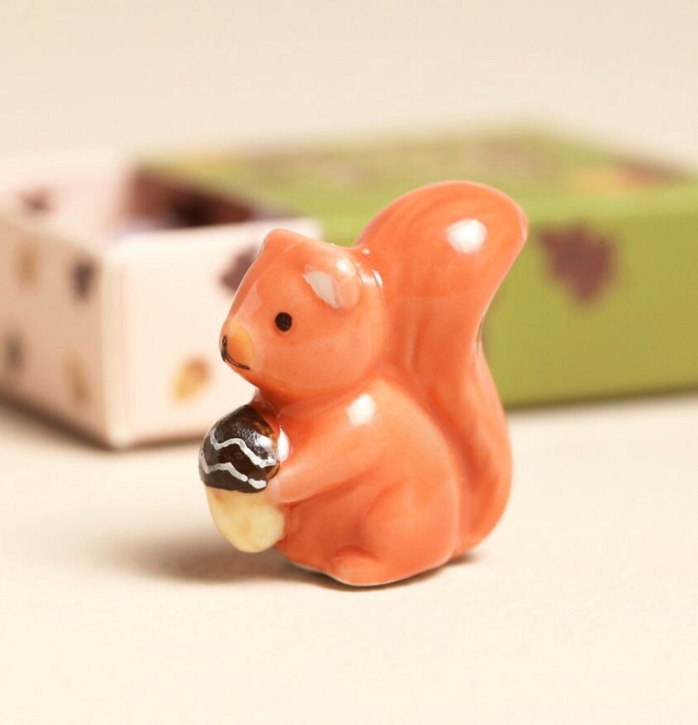 Tiny Matchbox Ceramic Squirrel Token