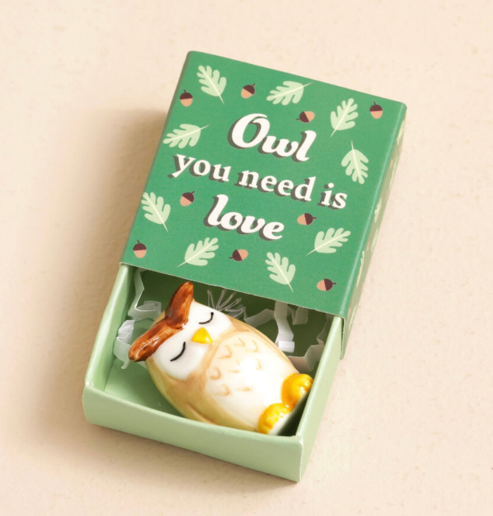 Tiny Matchbox Ceramic Owl Token