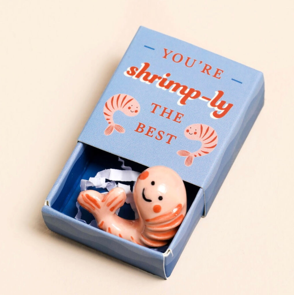 Tiny Matchbox Ceramic Shrimp Token