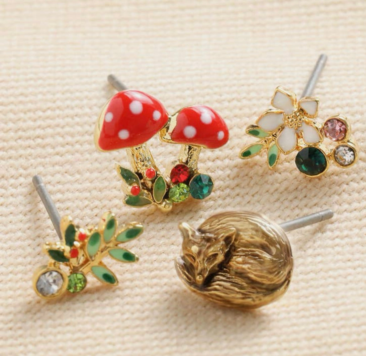 Set Of 4 Enamel Woodland Earrings