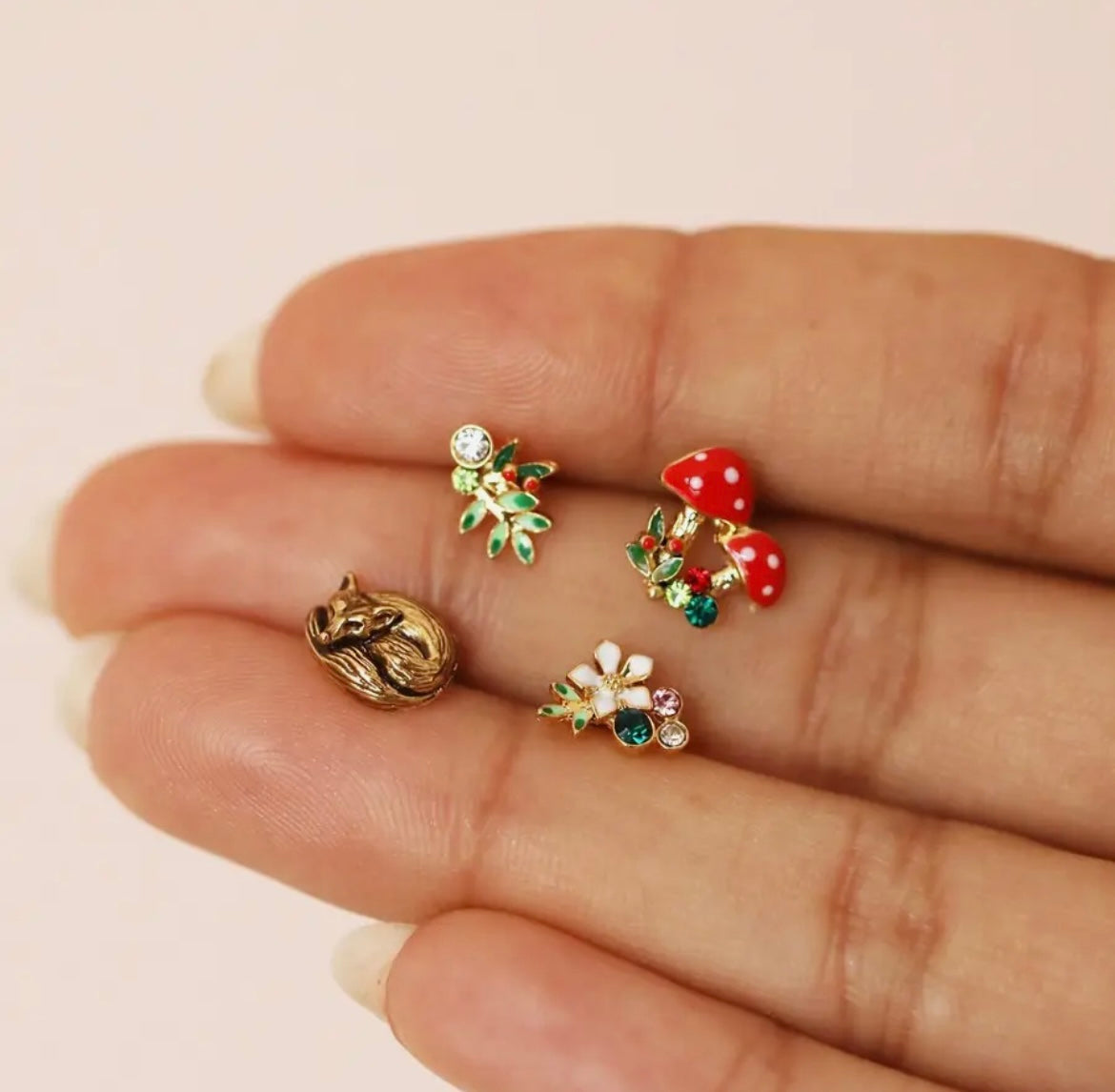 Set Of 4 Enamel Woodland Earrings