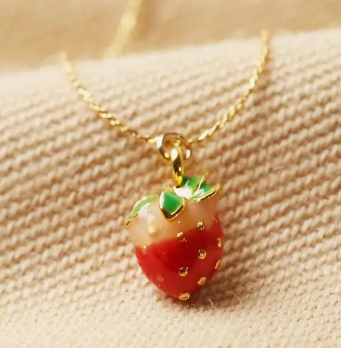 Tiny Strawberry Pendant Necklace