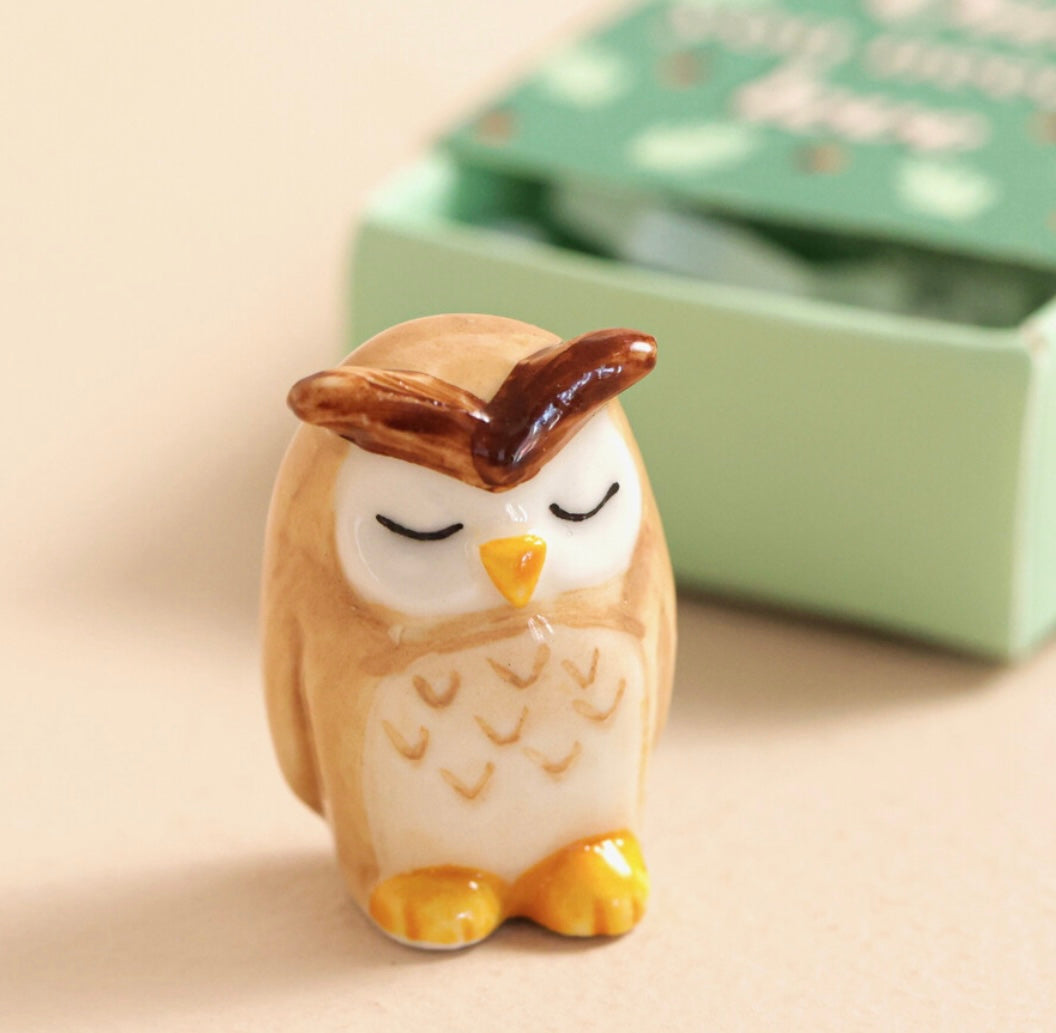 Tiny Matchbox Ceramic Owl Token