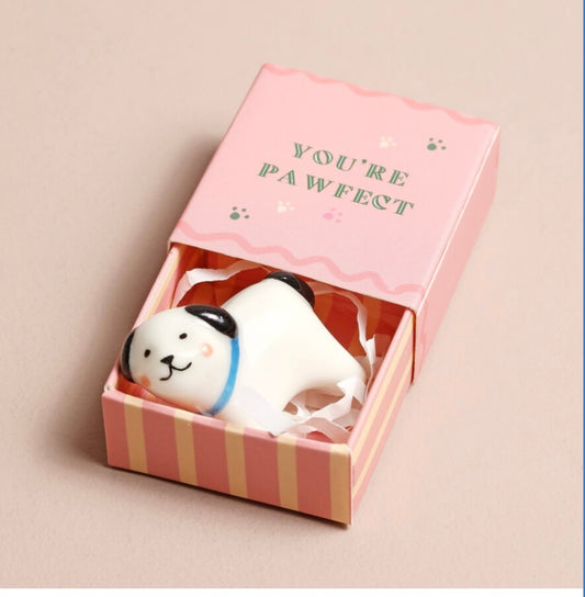 Tiny Matchbox Ceramic Dog Token