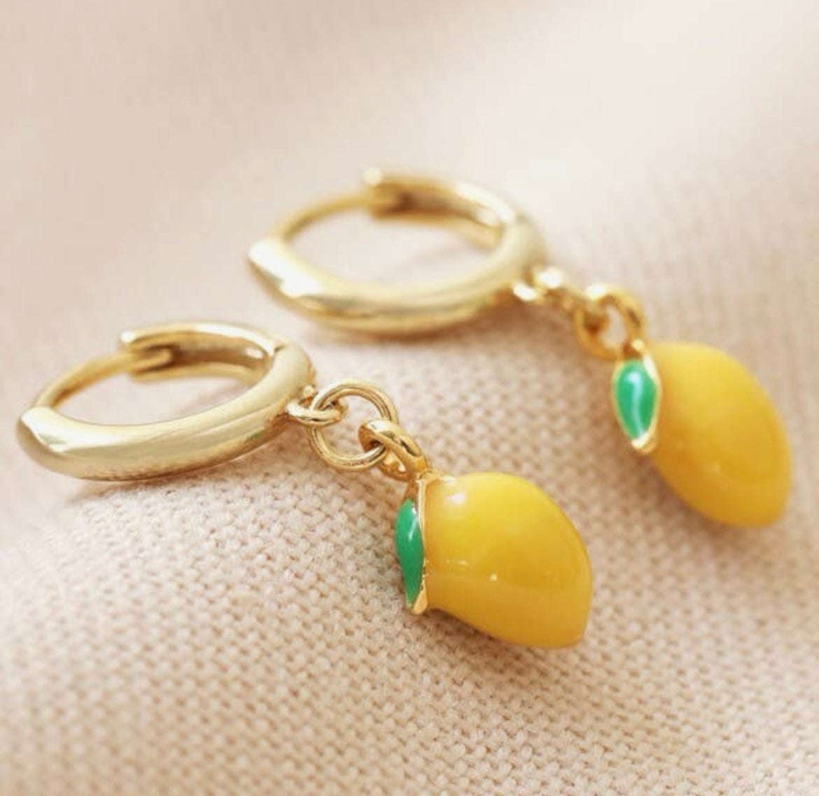 Enamel Lemon Huggie Hoop Earrings