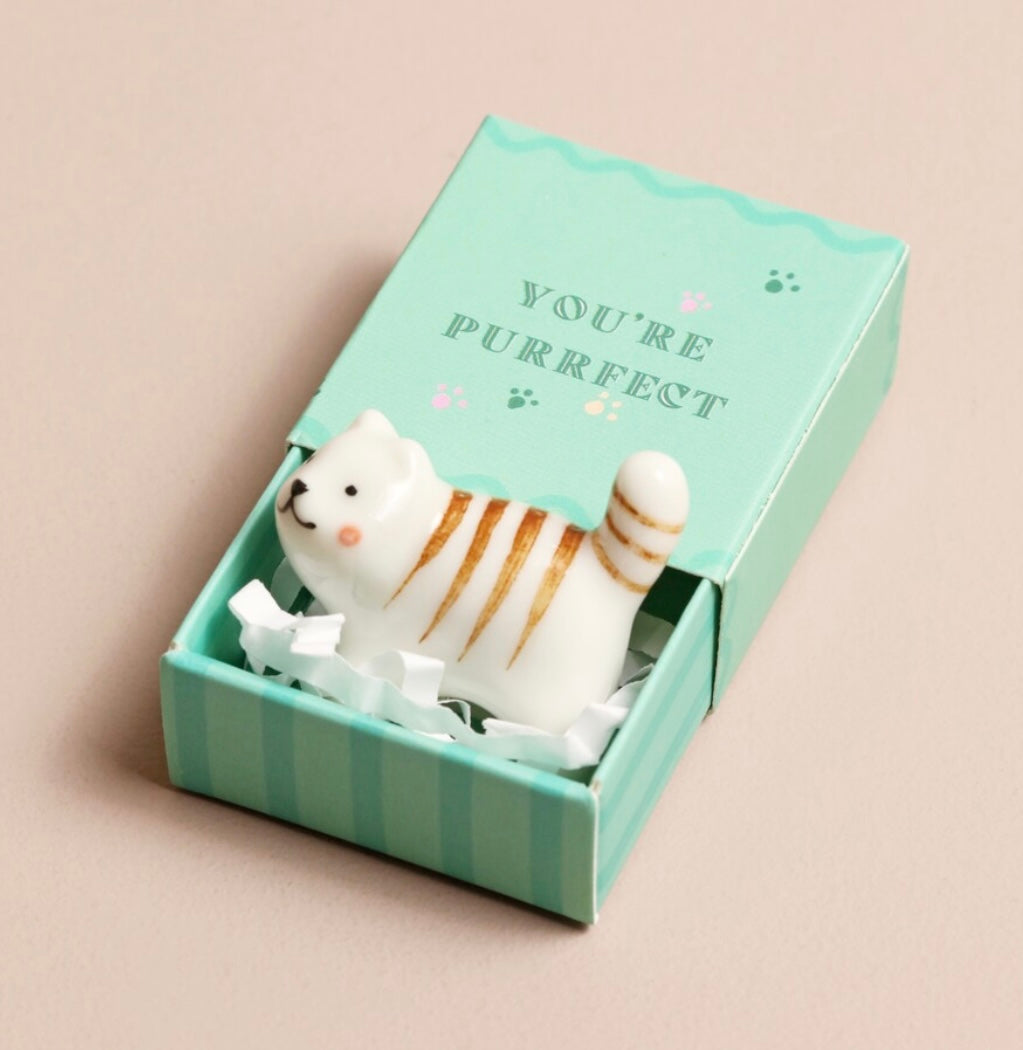 Tiny Matchbox Ceramic Cat Token