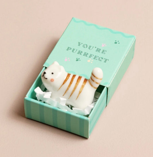 Tiny Matchbox Ceramic Cat Token