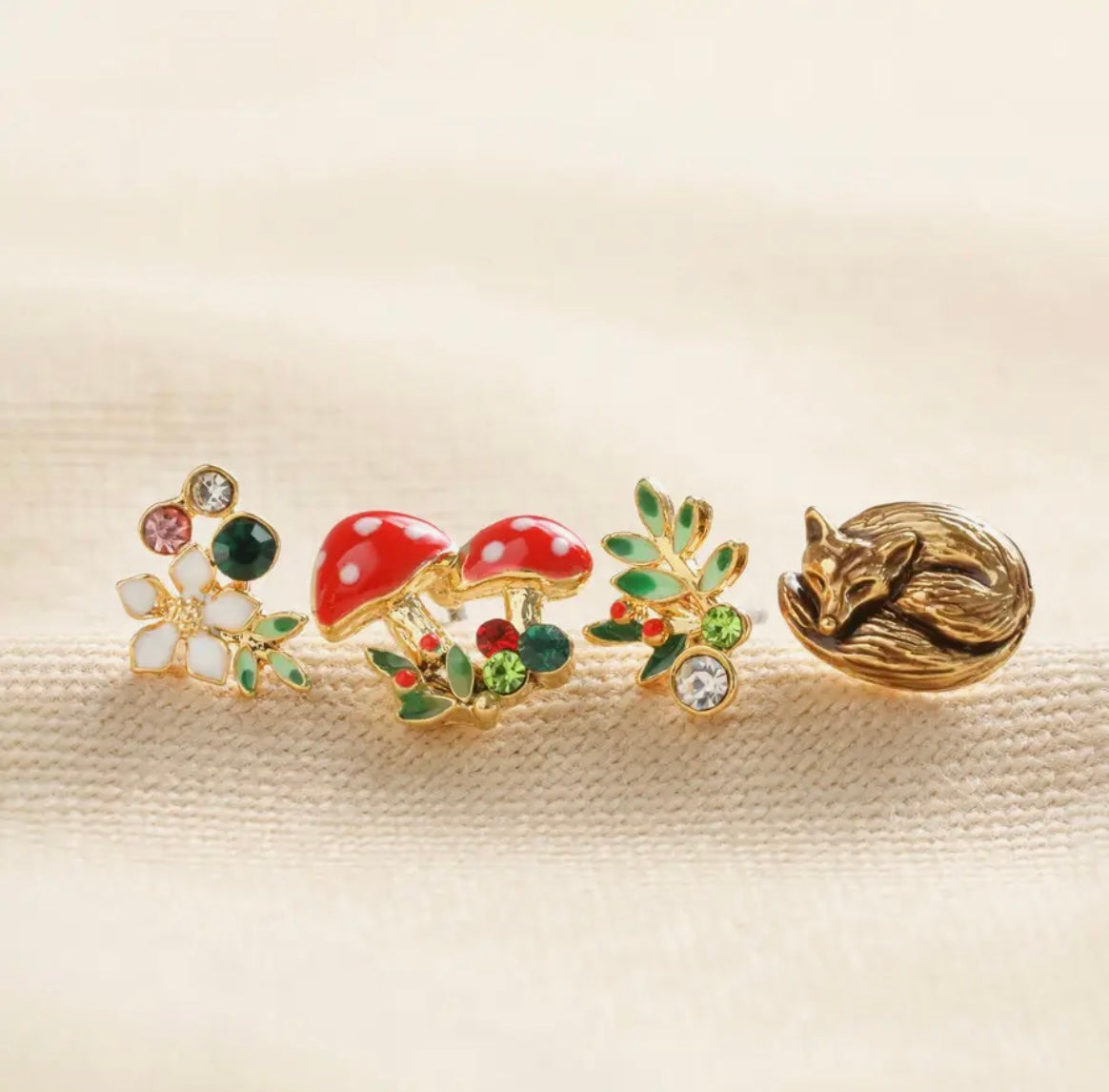 Set Of 4 Enamel Woodland Earrings