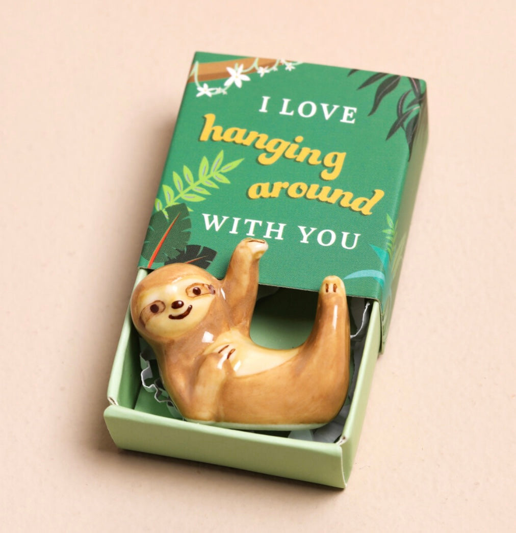 Tiny Matchbox Ceramic Sloth Token